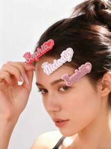 Customized Acrylic Name Hair Clip, Cute Cartoon Design, Couples Letter Acrylic Holiday Valentine's Day Gift, Unique Gift Choice - Sparkling Pink-half Heart - View 2