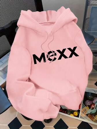 Plus Size Women's "MEXX" Text Pattern Fashion Hoodie Loose Casual Fall & Winter