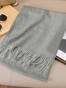 1pc Classic Herringbone Pattern Fringed Solid Color Cashmere Scarf, Unisex Fashion Casual Windproof Warm Shawl, Comfortable Blanket Scarf, Suitable For Daily Wear, Autumn/Winter
