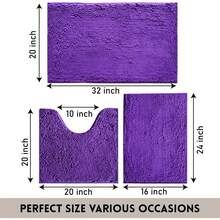 Flotstiga 3 Piezas Juego de tapetes de baño, Alfombra Antideslizante para Baño, Almohadilla de baño de Chenilla súper Suave y Absorbente de Agua(Púrpura) - Champán - Ver 9