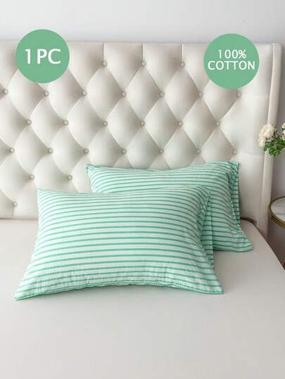 1个100%纯棉枕套，纱线染色水洗棉麻质感枕套，信封式枕套，男女通用，适用于宿舍、卧室、学校等场所，可作宿舍装饰、卧室装饰，简约格纹条纹图案