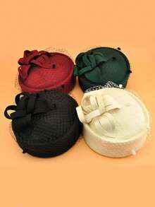 1pc Elegant British Style Wool Felt Hat, Luxury Mesh Design, Fashionable & Versatile, Minimalist , Exquisite Craftsmanship, Unique Design, Skin-Friendly, Suitable For Home, Outings, Gatherings, Work, Business, Flight Attendant