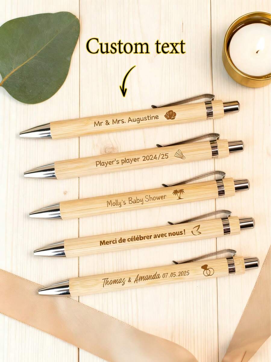 Engraved Wooden Ballpoint, Custom Gift, Christmas Friends,Customized Bamboo Pens With Inspiring Quotes, Quick-Drying And Extendable Ballpoint Pens For Writing, Suitable For Students, Teachers And Offices