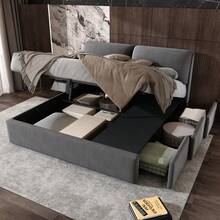 Upholstered Bed, 160 X 200 Cm, Hydraulic Bed, Three Drawers, Storage Box, Slatted Frame With Headboard, Without Mattress, Velvet, Grey