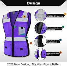 Vest For Women 11 Pockets Mesh Reflective Vest With Zipper, High Visibility Neon Construction Work Vest For Lady Workers/Surveyors/Drivers, Snug-Fit & Durable, ANSI Compliant, Purple M,24200729 - 紫色 - 查看 5
