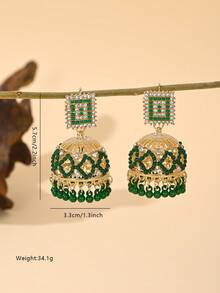 1pair Exaggerated Luxury Bollywood Style Dangle Earrings,Square Design Earrings With Handmade Beads Tassel, Jewelry For Women Daily Wear,Party And Weddings, Women's Gifts