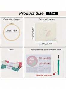 1 Set Pink Floral Embroidery Kit | Floral Theme, Includes Needle, Fabric, Thread, Embroidery Hoop, Suitable For Beginners, Adults, DIY Handicrafts, Embroidery Supplies, Chunky Yarn Punch Needle DIY Craft Materials, Needlework Craft Kit, Adult Craft, Suitable For Beginners, Applicable To Manual Activities, Home Entertainment, Party Gifts, Crochet, Craft Supplies, Crochet Kit, Sewing Accessories, Room Decor, Personalized Gifts. - Multicolor - View 8