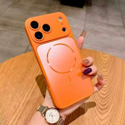 1pc Orange Magnetic Full Coverage Anti-Drop Phone Case Compatible With 2025 Apple 17 Pro Max/17 Pro/17