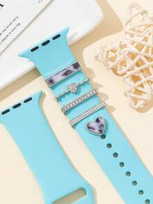 5pcs Gold And Silver Leopard Print Twinkle Diamond Lady Jewelry Apple Nail And Ring Loop Jewelry With I Watch Band 40mm 41mm 42mm 38mm 44mm 45mm 46mm 49mm, Soft Silicone Sport Bands With Decorative Compatible With Smart I Watch Charms For Series 10 9 8 7 6 5 4 3 2 1 SE For Women