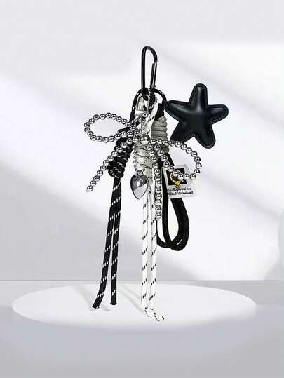 Yogodlns PU皮革星星包挂饰，手工尼龙绳手机挂件，ins风单扣流苏钥匙扣，蝴蝶星星钥匙圈，多功能钥匙扣挂件，精致背包装饰配件，礼品