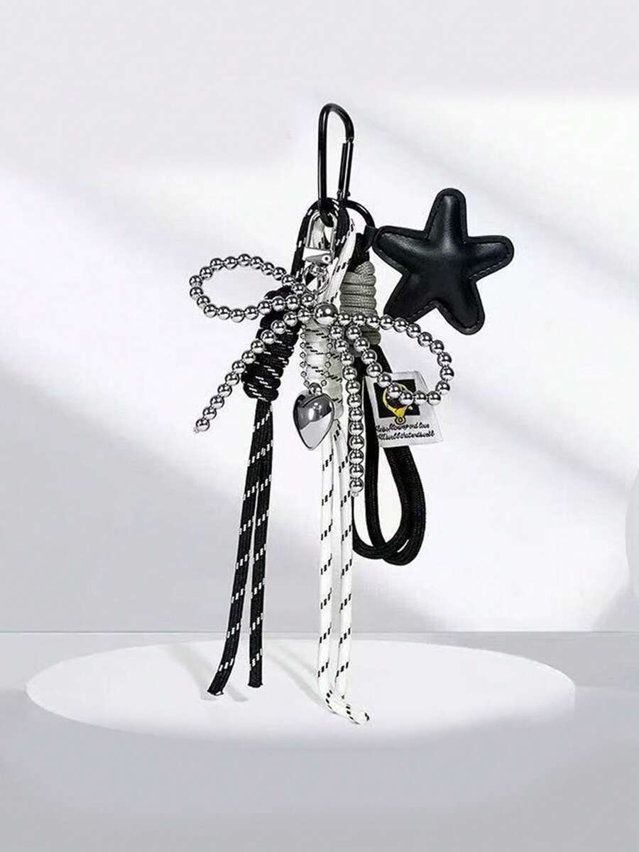 Yogodlns PU Leather Star Bag Charm, Handmade Nylon Rope Phone Pendant, Ins Single Buckle Tassel Keychain, Bow Star Keyring, Multi-Functional Keychain Pendant, Exquisite Backpack Decor Accessories, Gift - Multicolor - View 1
