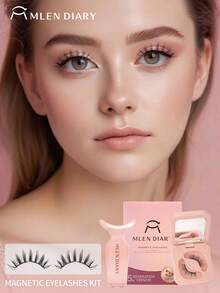 MLEN DIARY 7-11mm 可重复使用磁性假睫毛套装，升级版 3D 双磁性假睫毛，无需胶水，便携式假睫毛簇，打造自然妆容（假睫毛） - 自然纖長款 - 查看 2