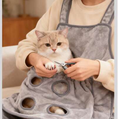 1pc Thick Grey Cat Grooming Apron, Anti-Hair, Cat Cuddling Clothes, Cute Pet Dog Cat Bib, Cat Nail Clipping Restraint Device, Anti-Scratch Anti-Bite Clothing, Autumn/Winter