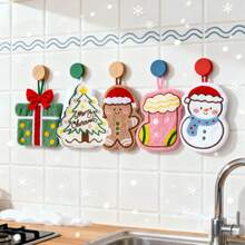 1pc Hanging Christmas Decoration Towels, Christmas Hand Towels,Christmas Series Household Towels, Christmas Hanging Hand Towel For Kitchen, Bathroom, Quick Dry Absorbent Decorative Cloth, Christmas Tree, Gingerbread Man, Snowman, Christmas Stocking, Gift Box Pattern, Christmas Decorative Towels, Dishcloths, Kitchen Towels