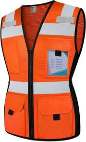 Vest For Women 11 Pockets Mesh Reflective Vest With Zipper, High Visibility Neon Construction Work Vest For Lady Surveyors/Warehouse, Snug-Fit, Durable, ANSI Compliant, Orange XS,24200731 - 橘色 - 查看 1