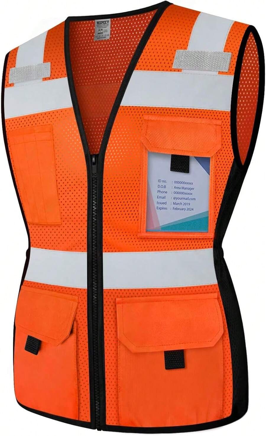 Vest For Women 11 Pockets Mesh Reflective Vest With Zipper, High Visibility Neon Construction Work Vest For Lady Surveyors/Warehouse, Snug-Fit, Durable, ANSI Compliant, Orange XS,24200731 - 橘色 - 查看 1