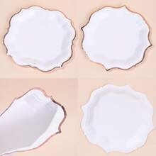 10/20/40/50 chiếc, Đĩa giấy dùng một lần đựng salad tráng bạc trắng, Đĩa ăn tối viền sò điệp 7 inch và 9 inch, Trang trí tiệc cưới sự kiện phục vụ ăn uống viền sò điệp kim loại - trắng - Xem 6