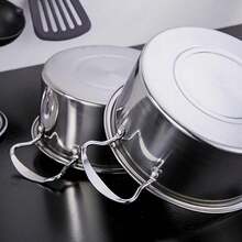 Juego de 3 piezas de utensilios de cocina de acero inoxidable, juego de utensilios de cocina de acero inoxidable con doble asa, incluye tapa, apto para cocina de inducción, utensilios de cocina, olla de acero inoxidable - Multicolor - Ver 8