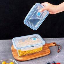 Juego de 3 recipientes herméticos cuadrados de PET contenedores de cocina para alimentos organización almacenamiento hogares tapa segura material resistente transparente aptos refrigerador multiusos - Rojo - Ver 4