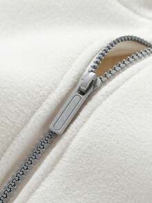 AHTELB 秋冬加厚立领抓绒女装连帽抓绒外套 - 白色 - 查看 4