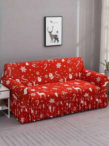 1pc Milk Silk Ruffled Sofa Cover With Anti-Slip Elastic, Decorative Christmas Print, Fits 1/2/3/4 Seater Sofa, Suitable For All Seasons - Multicolor - View 8