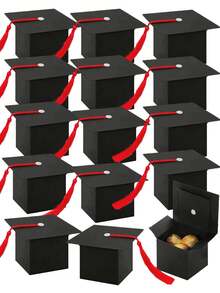 50/15pcs/1pc Graduation Cap Candy Box, Graduation Party Supplies 2025 Graduation Gift Candy Box Suitable For Graduation Party Gifts - Black Box + Red Rope - View 12