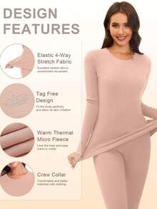 2pcs Women's Thermal Underwear Set, Long Sleeve Top And Long Pants, Soft And Warm Lining, Base Layer For Cold Weather - 彩色 - 查看 2