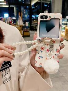 Funda protectora para teléfono móvil plegable Galaxy Z Flip 5 y Z Flip 6 con carga inalámbrica, cadena colgante con orificio, ligera y delgada, anti-caída, de color blanco y con estilo