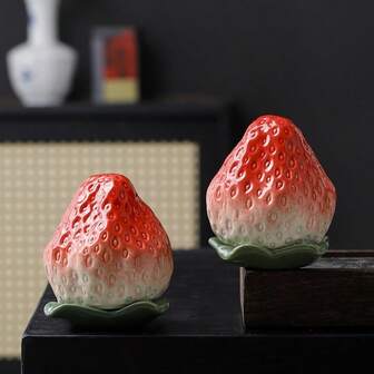 1 قطعة وعاء خزفي مزيف للفاكهة، وعاء خزفي لتخزين الشاي على شكل الرمان والرويي، وعاء خزفي إبداعي على شكل الفراولة، أثاث منزلي