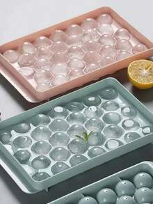 Bandeja de cubitos de hielo con tapa y caja de hielo - Bandeja de cubitos de hielo redonda con tapa, apta para refrigerador - Bandeja de cubitos de hielo con caja de hielo, apta para refrigerador - Multicolor - Ver 1
