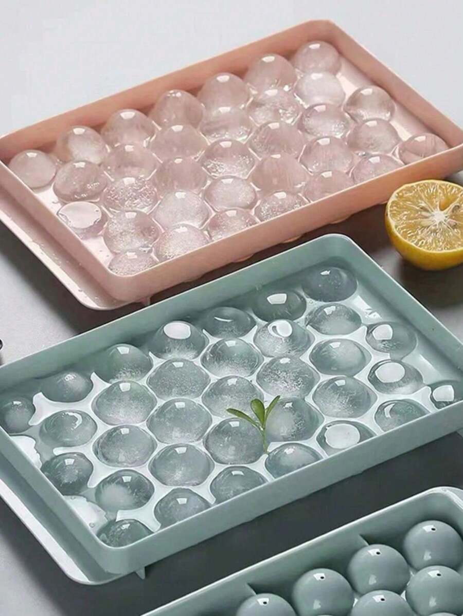 Bandeja de cubitos de hielo con tapa y caja de hielo - Bandeja de cubitos de hielo redonda con tapa, apta para refrigerador - Bandeja de cubitos de hielo con caja de hielo, apta para refrigerador - Multicolor - Ver 1