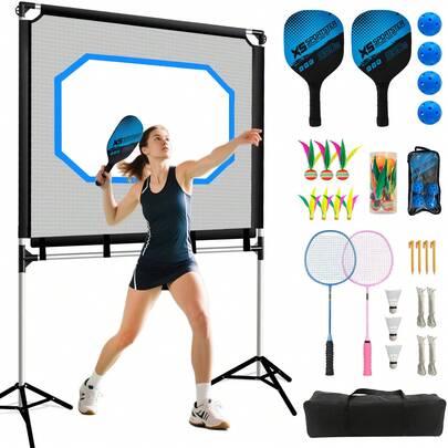 XHYHWYD Portable All-In-One Paddle Sports Set With Net - Indoor/Outdoor Combo For Pickleball, Badminton & Ping Pong - Family Adult Sports Gear With Balls & Accessories