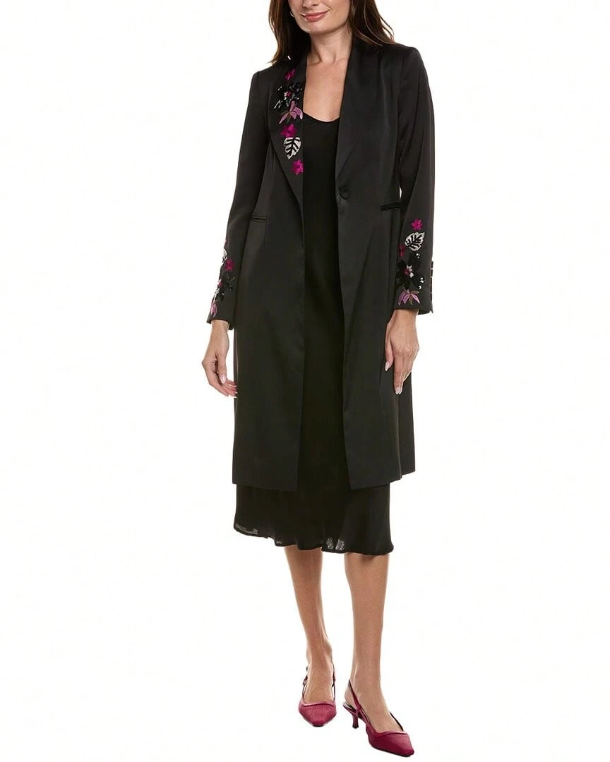 Elie Tahari The Bailey Embroidered Coat - Black - View 1