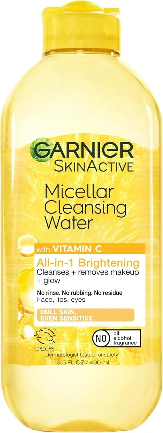 Garnier 胶束洁肤水,全效亮白,13.5 盎司/400 毫升,卸妆液,增强肌肤自然光泽,温和焕活暗沉肌肤,轻盈舒缓,适合日常清洁,经皮肤科医生测试,适合女朋友、妻子、母亲、朋友、生日、毕业派对、旅行、露营、户外、学校、校园旅行、节日、周年纪念日、秋季、万圣节、秋季造型 - 彩色 - 查看 1