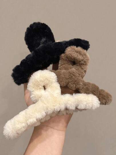 3pcs/Pack Oversized Fluffy Hair Claw Clips, Simple And Comfortable Slouchy Elegant Hair Accessories Hair Jaw Clip Hair Clamps Hair Clutch Hair Claw Clip, Casual Fall Winter Hair Clip For Vacation Outfits Woman,Gifts,Travel,Gifts For Women,Hair Stuff,Stocking Stuffers