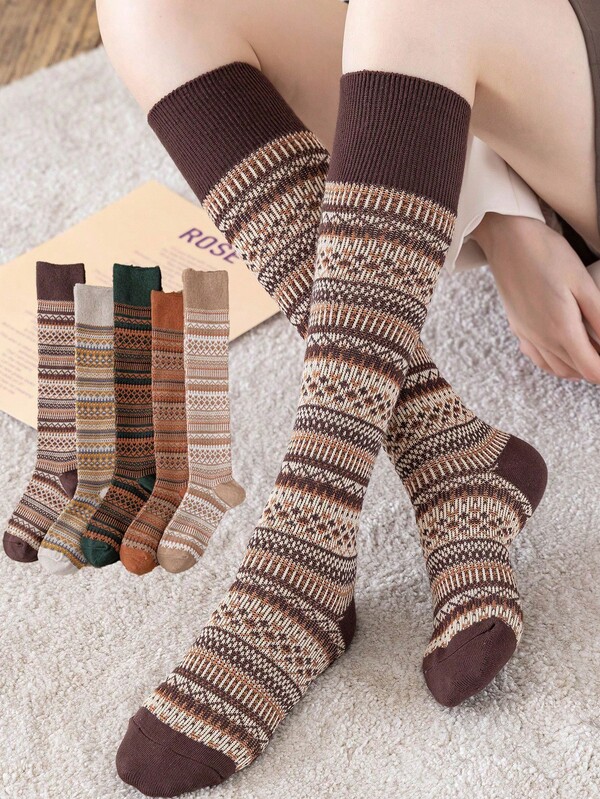Women's Retro Thick Knee High Socks, Retro British Style Long Socks, Suitable For Autumn And Winter