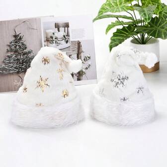 1pc Snowflake Christmas Hat, Christmas Holiday Decorative Hair Accessory, Deluxe Plush Sequin Embroidered Christmas Hat, Warm Holiday Cap