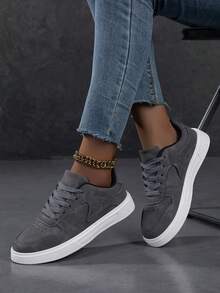 Women's Casual Sneakers, Fashion White Shoes, Street Style Skateboard Shoes, Lightweight - Dark Grey - View 2