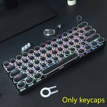 104 Keys Full Size Keycaps With Numeric Keypad, Retro Steampunk Typewriter Style Round Electroplated Keycaps In Black, White, Pink, Blue, Lipstick Red, Translucent Characters, Compatible With MX Switches, 6.25U Spacebar Size, Suitable For 61/87/104/108 Keys Mechanical Keyboards, Comes With Keycap Puller Tool (Keycaps Only, Keyboard Not Included)