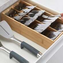 Joseph Joseph DrawerStore Compact Utensil Organizer For Kitchen Drawer Silverware, Flatware Tray, Small, Bamboo - ColorB - 查看 4