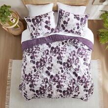 Lightweight Seersucker Botanical King Size Comforter Set, Reversible Design Bed Comforter, Premiuicrofiber Bedding Set, Comforter And Shams Set, Purple,24191360 - Grayish Purple - 查看 2
