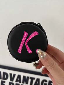 Rose Red Shiny Heart Pattern Letter A-Z Portable Mini Storage Bag,Love Pattern Waterproof And Anti Drop Digital Bag, Initial Name Logo Phone Charger Data Cable Storage Bag, Zipper Storage Box Around Wallet Data Cable Bag Digital Bag Electronic Bag Electronic Storage Device Data Cable Storage Device Wireless Earphones Bluetooth Earphones Headphones Business, Travel, School, College, Office,Couple, Back To School, Favorite Her