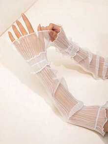 1pair Ruched Arm Sleeves Bow Halloween Accessories Winter Gloves Wedding Valentine's Day Valentines 9FAO - Màu tím - Xem 4