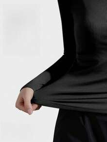Women's Knit Blouse With High Neck And Short Sleeves, Simple, Ribbed Fabric, Sizes S, M, L - Black and White - View 4