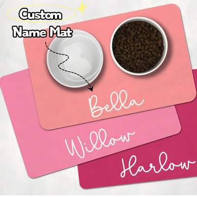 1pc Custom Food Mat,Personalized Pet Food Placemat, Custom Name Dog & Cat Feeding Mat, Premium Diatomite Bowl Mat, Easy To Clean Floor Protector, Minimalist Pet Gift For Christmas, Birthday, Or Everyday Use