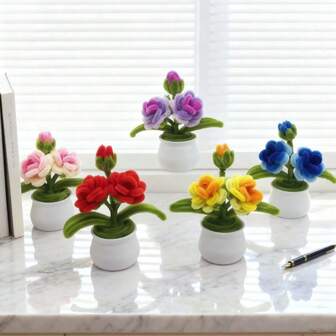 Finished Twist Stick, Imitation Rose Potted Plant, Home Decor Ornament, Suitable For Dining Table, Office Desk, Holiday Gift, Decorative Accessory