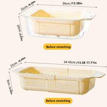 1 قطعة مصفاة حوض قابلة للتوسيع مع مقبض قابل للتعديل، سلة تصريف بلاستيكية متعددة الوظائف، رف تصريف قابل للسحب، مصفاة حوض المطبخ، سلة للخضروات والفواكه، سلة تصفية، رف تجفيف الأطباق، مناسبة للمعيشة والمنزل والمطبخ وحفلات الشاطئ الصيفية والطعام والتخييم وصندوق التخزين وديكور الغرفة ولوازم المطبخ والسلال