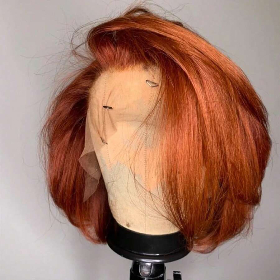 Ginger Orange Short Bob Wig Human Hair 250 Density 13x4 HD Straight Lace Front Wigs Human Hair Pre Plucked With Baby Hair Bone Straight Style Glueless Lace Frontal Wigs For Women Natural Looking - 薑黃色和橙色 - 查看 1