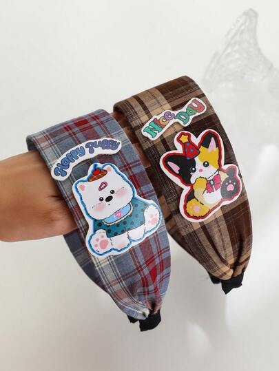 مشبك شعر فتاة كيوت بنمط المربعات، بطراز مدرسي، بلون بيج