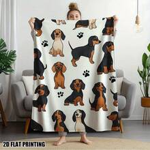 Super Soft Cute Dachshund Prints Flannel Printed 3D Blanket, As Birthday Gifts, Family, Wedding, Souvenir Blankets, Polyester Blankets Suitable For All Seasons, Washable, Machine Washable, Lightweight, Breathable, Comfortable, Warm, Unique, 280gsm For Him, Her Personalized Ideal Gifts For Her, Him, Family, Boyfriend, Girlfriend, Father, Family, Mother, Lover, Daughter, Son, Grandfather, Grandmother, Friend, Classmate, Pet.   Perfect Nap, Camping, Travel, Home, Daily Life, Office Decoration, Birthday, Anniversary, Valentine's Day, Thanksgiving, Christmas, Halloween, Mother's Day, Father's Day, Wedding, New Year Gifts ,Sofa,Bed,Car,Bedroom,Living Room,Office,  Outdoor Camping, Beach,Wall Decoration - 多色18 - 查看 1